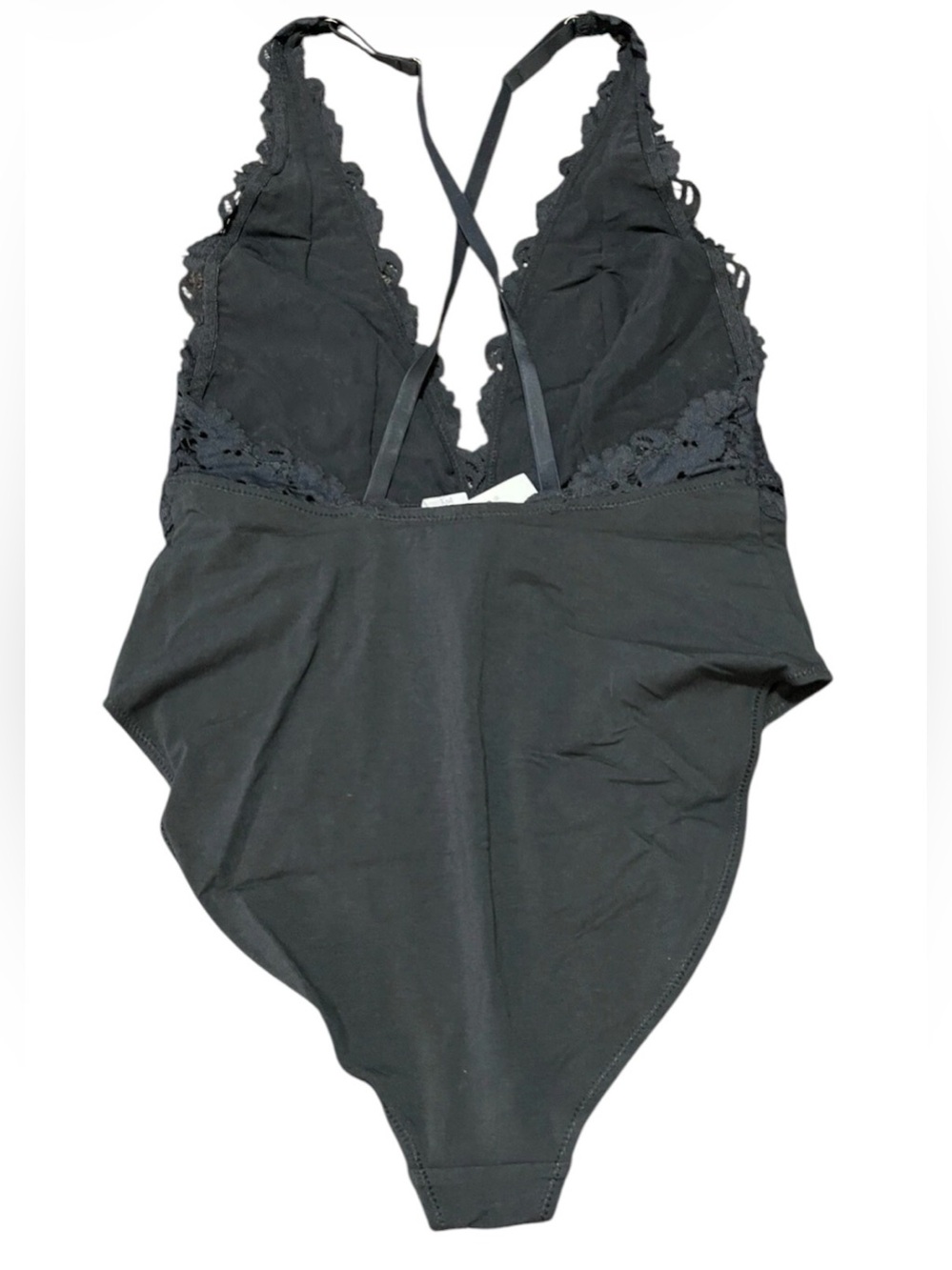 Forever 21 Black Lace Deep V One-Piece Bodysuit Lingerie - Picture 3 of 4